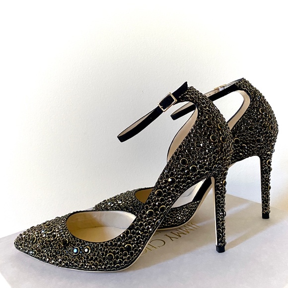 Jimmy Choo Lucy 100 Black Suede Pointy Toe Pumps With Halo Crystals US8.… - Picture 9 of 16